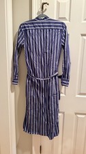Lauren Ralph Lauren Dress Womens 2 Blue White Striped Waist Tie Button-Up Long