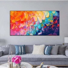 Hand Painted Oil Painting on Canvas Texture Abstract Home Decoration Blue