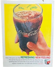 Vtg Coca-Cola Lg Magazine Ad 1960s Refreshing New Feeling Zing! Oldsmobile Back