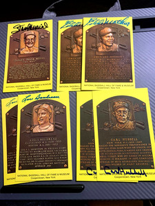 VINTAGE SIGNED HALL OF FAME PLAQUES LOT (12) BANKS, GIBSON, HUBBELL (2), MUSIAL