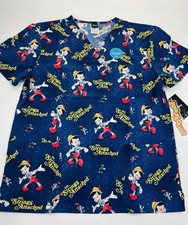 Pinocchio Cherokee Scrubs Disney Tooniforms Mens V Neck Top Sz Med. NEW