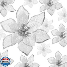 WILLBOND 24 Pcs 3 Size Poinsettia Flower Artificial Christmas Decor Glitter P