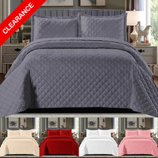 3 Piece Quilted Bedspread Bed Throw Embossed Single Double King Size Bedding Set