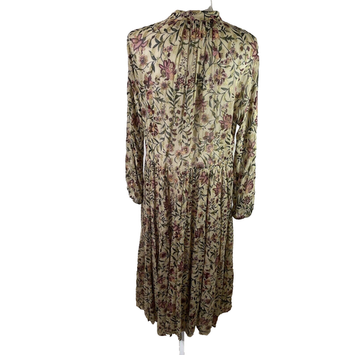 ZARA Beige Long Sleeve Floral Print Semi Sheer Midi Dress 8779/329 Sz S - Picture 4 of 10