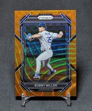 Bobby Miller Orange Wave /50 Rookie RC 2023 Prizm Baseball Card #154 LA Dodgers. rookie card picture