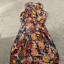 Just Class Pineapple Print Midi Dress Tropical Resort Boho maximalist beachy M