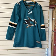 San Jose Sharks NHL Jersey Hockey Reebok Size L Large Blue Used, Sizing Measurem