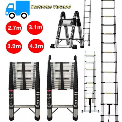Teleskopleiter Stehleiter Anlegeleiter Haken Leiter Klappleiter 5m 4,3m 3,4m DE