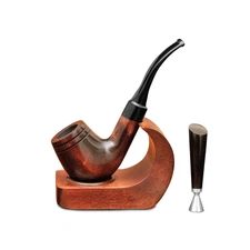 Smoking tobacco wooden handmade pipe with stand and tamper
