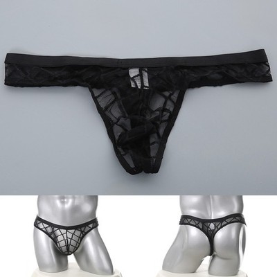 Diamant Mesh Tanga Herren G-String Low Rise Gummibund Spitze Akzent