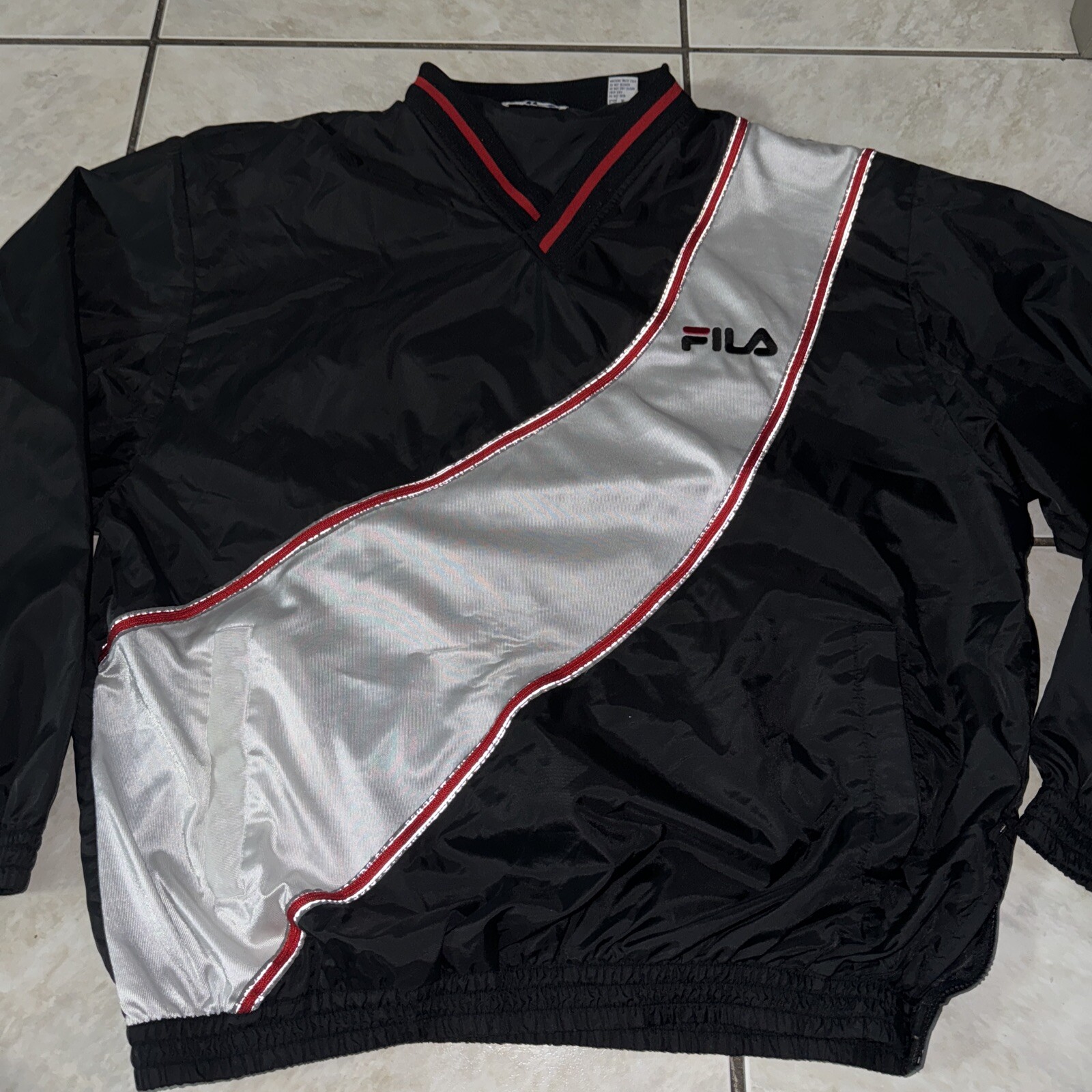 Pullover Fila uomo vintage giacca a vento taglia XL nero bianco