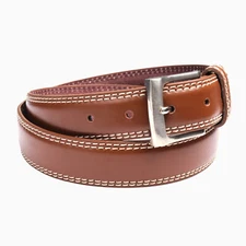 Men's 32mm Wide Italian Leather Belt with Double Stitching - Tan [Size 32-44]