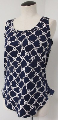 JULIE BROWN JB NAVY BLUE & WHITE NAUTICAL ROPE PRINT SLEEVELESS TOP SCOOP NECK S
