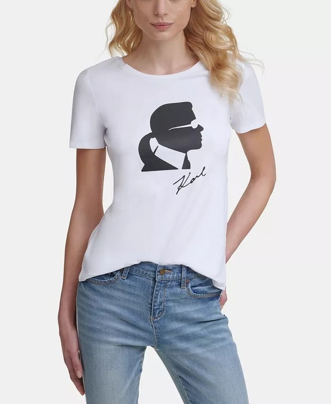 KARL LAGERFELD PARIS Women's Karl Silhouette Logo Cotton Bland Tee Sz S NWT