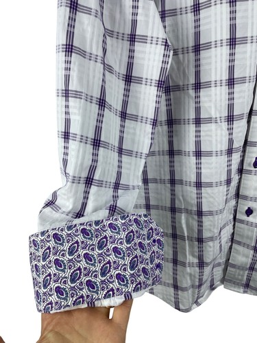 Robert Graham Men's Medium Classic Fit Plaid Paisley Contrast Cuff Button Up - Picture 5 of 10
