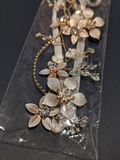 Bridal Wedding Gold Hair Piece/Headband/Headpiece Vine With Metal Flowers/Pearls