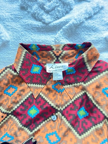 Linea by Louis Dell’Olio 100% Silk Tunic Top Women 1X  Multicolor Geometric Boho - Picture 4 of 11