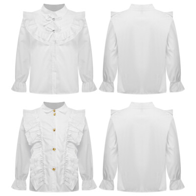 Kids Girls Shirts Ruffled Uniform Wedding Tops Princess Costume Party Blouse