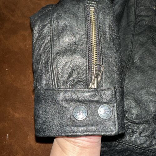NWOT Y2K Vintage Ed Hardy Black Leather Skull Studded Crystal Moto Jacket M - Picture 4 of 8