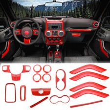 18pcs Full Set Interior Decoration Trim Kit For Jeep Wrangler Jk 2011-2017 Red