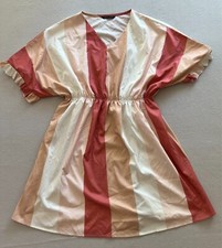 Shein Women’s Dress Medium Orange Striped V-Neck Ruffled Dolman Sleeve Pullover