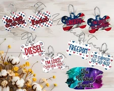 American Flag Red White Blue America Custom Personalized Pet Dog Name ID Tag