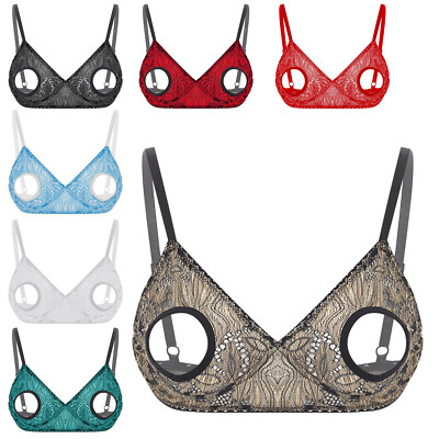 DE Damen Spitze Offene Brust BH Bras Bralette Transparent Dessous Büstenhebe