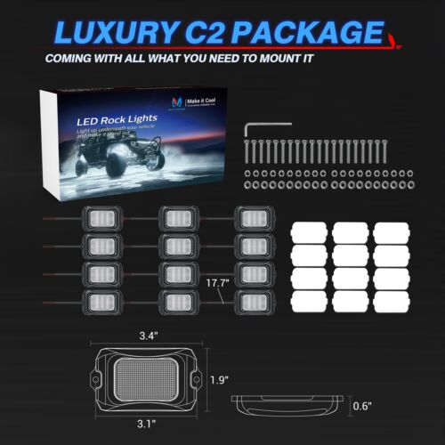 12 Pods C2 Pure White LED Rock Lights Waterproof LED Underbody Glow Lamps Kits - Foto 2 di 18