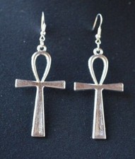 A Pair of Egyptian Ankh Cross 54mm x 27mm Tibetan Silver charm Earrings Kitsch