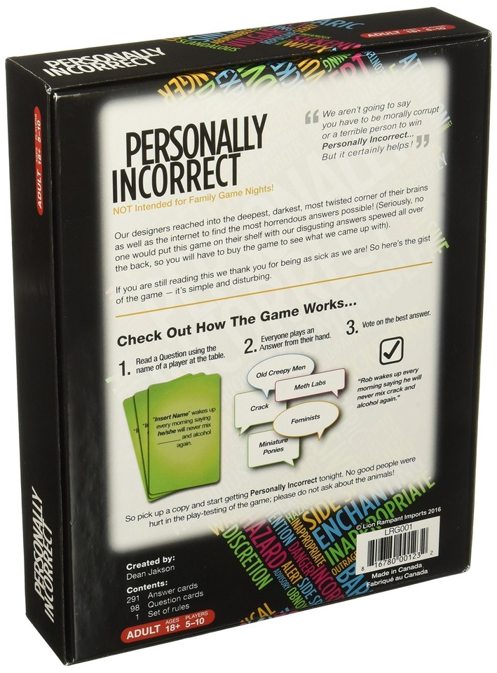 Politically Incorrect Card Game Personally Incorrect - Party Card Game | eBay