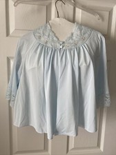 Vintage NWOT Shadowline Blue Nylon Bed Jacket Chiffon Lace Size Small