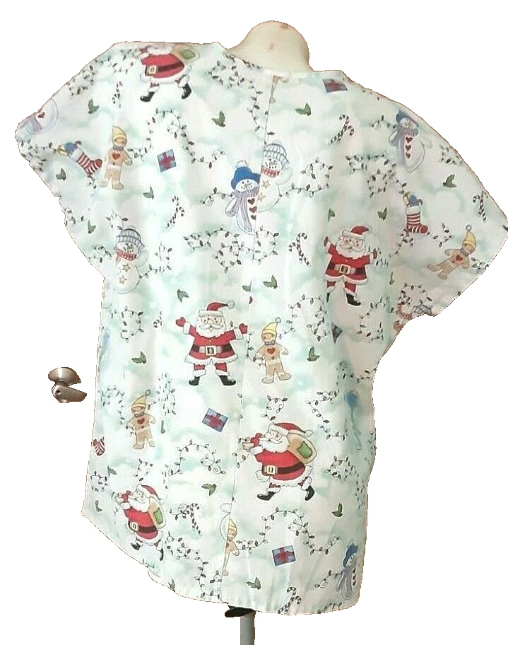 Simply Basic Scrubs Top Short Sleeve V-Neck Christmas Decorations Misses Size L - Image 3 of 4