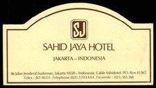 SAHID JAYA Hotel old luggage label JAKARTA Indonesia sticker
