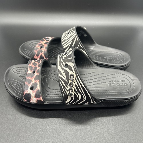 Crocs Classic Animal Remix Zebra and Leopard Print Iconic Comfort Sandals - Picture 2 of 13
