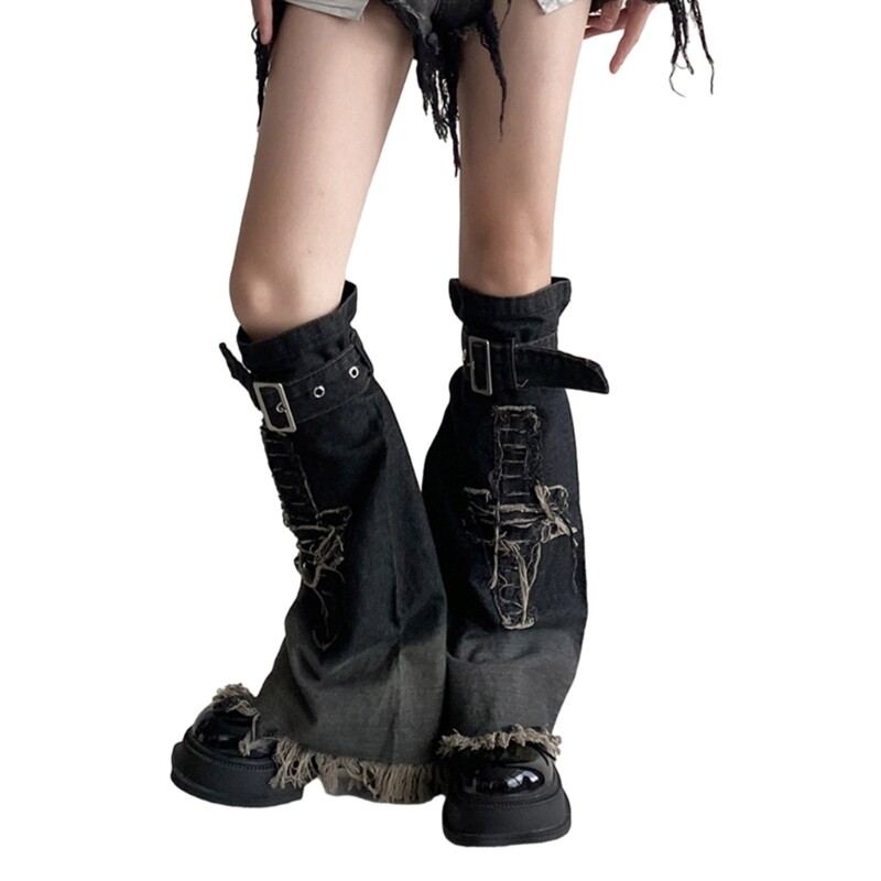 Women Punk Denims Leg Warmers Star Jean Long Leg Cover Loose High Knee Socks - Picture 10 of 14