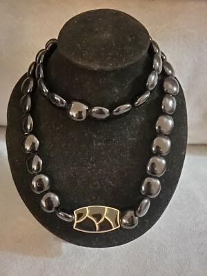 Vintage Retro 1980s Black Enamel TRIFARI Necklace