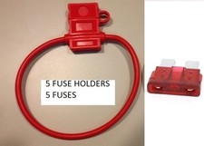 (5) 10 Gauge Atc Fuse Holder With Cover + (5) 10 Amp Fuses In-line 10 Ga. Usa