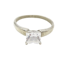 925 Sterling Silver Vintage Shiny Cubic Zirconia Solitaire Ring Sz 7 RG16338