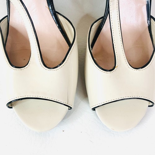 M&S Woman Cream & Black Monochrome Mid Heel Peeptoe T-bar Heels Size 6.5 (39.5) - Picture 4 of 14