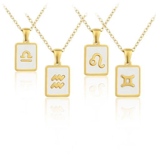 1pc Gold 304 Stainless Steel Twelve Constellations Shell Pendant Necklace - Picture 4 of 35