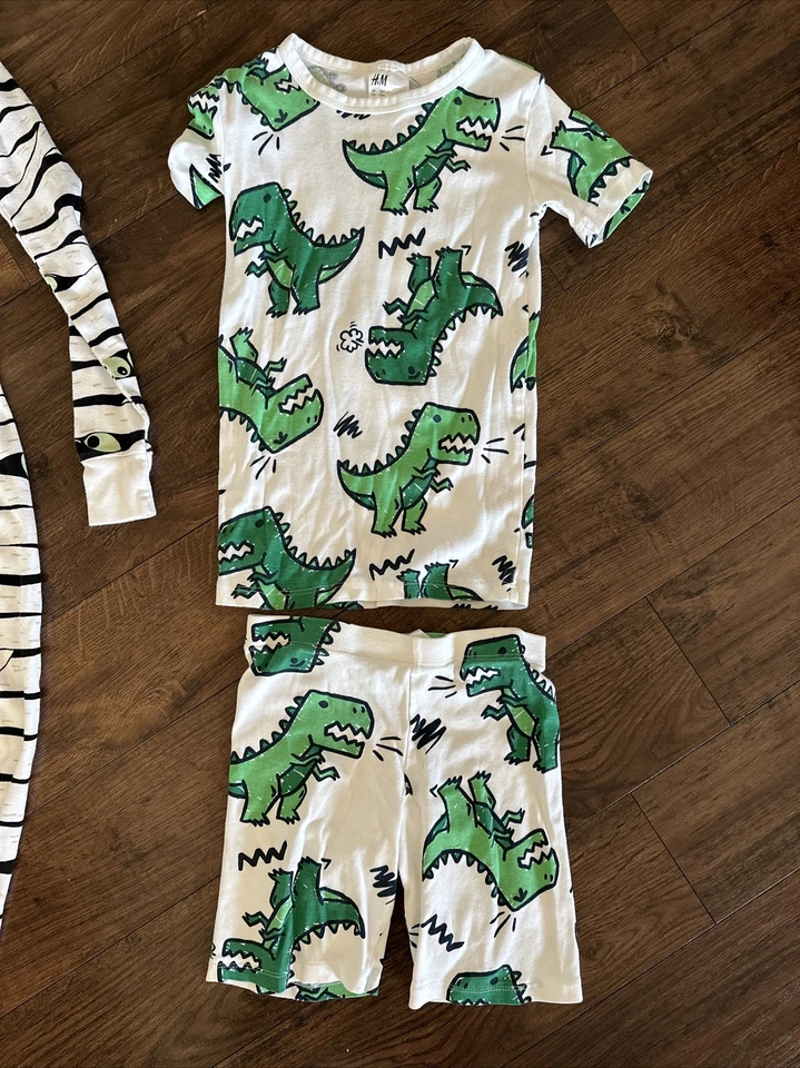 Lote 3 Pijamas Pantalones Cortos Niños Halloween Dinosaurio Talla 10 Juventud H&M Antiguo Azul Marino Foto 2 de 4