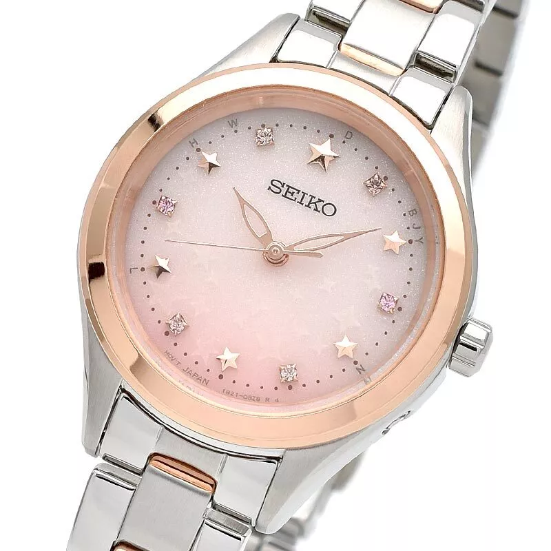 Seiko solar chronograph pink best sale gold
