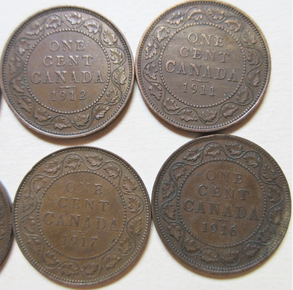Complete Set of Canada Large Pennies George V Coins (1911- 1920) Cents Lot 1p 1c - Image 3 of 4