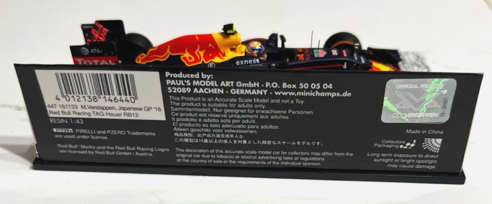 Minichamps 1/43 Red Bull RB12 Max Verstappen 2016 Japanese GP F1 Fan Club  - Image 4 of 4