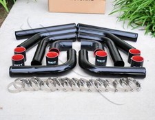 8 Pieces 2.5 Black Intercooler Piping Black Silicone Coupler T-blot Clamp Kit