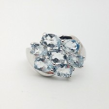 Signed Y Sterling Silver 925 Oval Light Blue Topaz Wavy 3 Line Band Ring Size 6