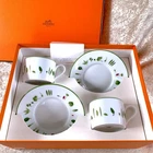 Hermes Paris Tea Cup & Saucer Porcelain Mesclun Porcelain Tableware 2 Sets w/Box