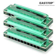 EASTTOP Diatonic Harmonica set of 3 10Hole Blues Diatonic Harmonica Set PR020-3