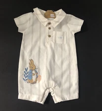 Baby  Boys Peter Rabbit Striped Light Weight Romper Suit  3/6 Months
