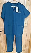 NWT FIGS Womens L Caribbean Blue Scrub Set Yola Pants Custom Embroidered